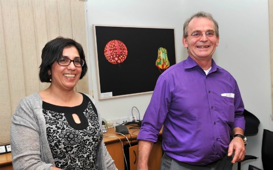 Dr. Dieter Ziegler, Abbott's global external research director for Europe, with Prof. Irit Sagi, a metalloenzyme researcher from the Weizmann Institute of Science.